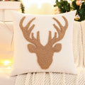 1 PC Christmas Decoration Throw Pillow Cover Embroidery Canvas Tufted Christmas Deer