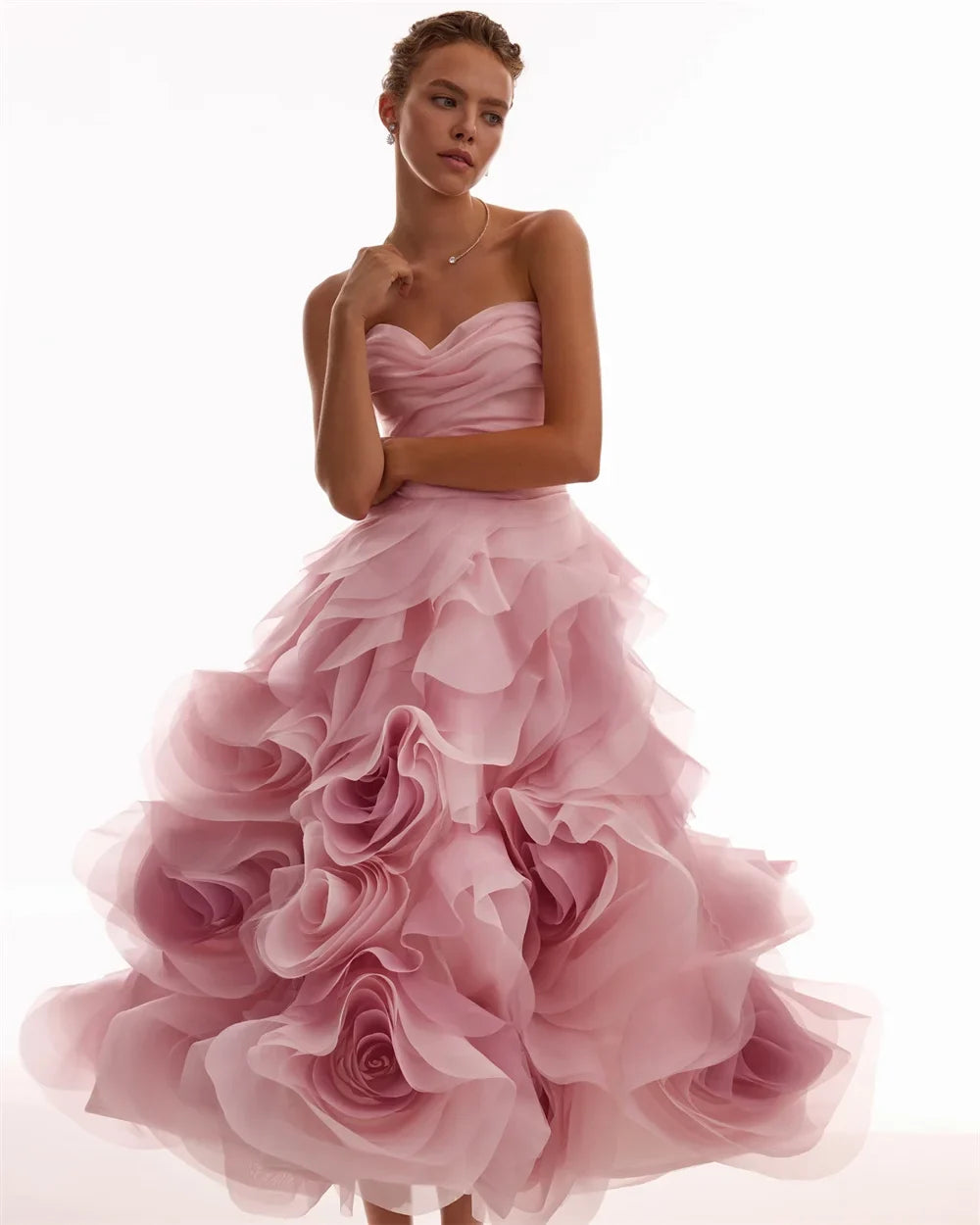 Customized Flower Tiered Ruffle Ball Gown Prom Dresses Ankle-Length vestidos de noche Strapless Sleeveless Formal Evening