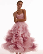 Customized Flower Tiered Ruffle Ball Gown Prom Dresses Ankle-Length vestidos de noche Strapless Sleeveless Formal Evening