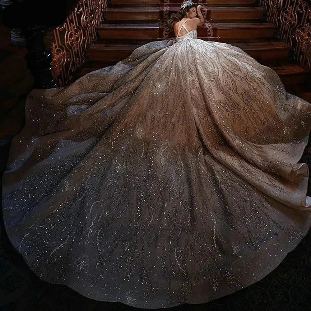 Crystal Ball Gown Wedding Dress – Diamond Beading & Floor-Length Shine, Custom Made