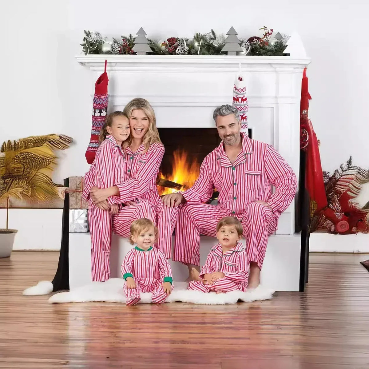 Striped Button-Front Family Christmas Pajamas – Mom, Dad, Kids & Baby