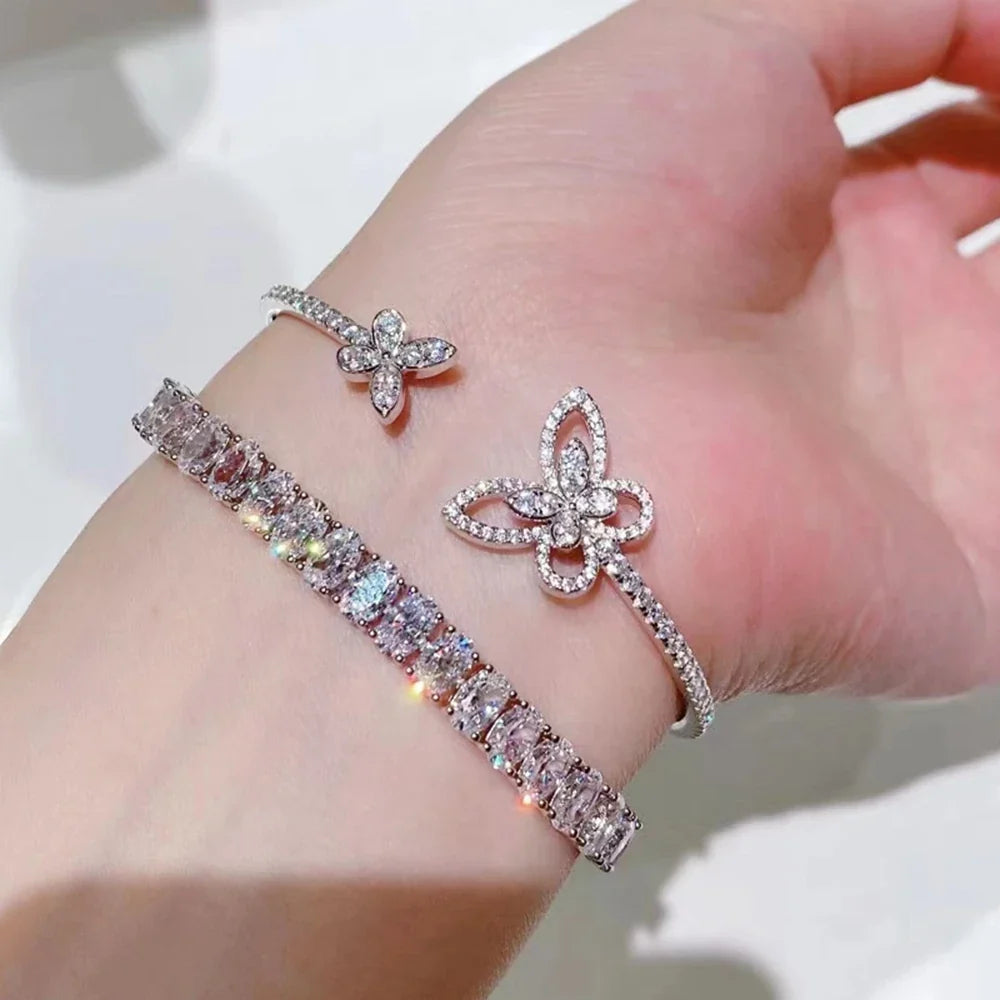 100% 925 Sterling Silver Oval Cut 0.5 CT Lab Sapphire Bangle Bracelet Sparkling Fine Jewelry for Women | Anniversary Gift