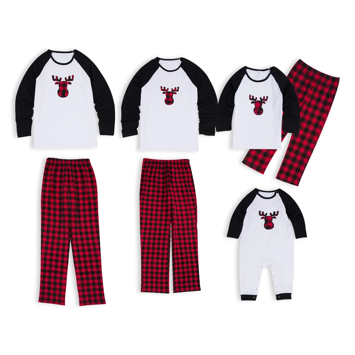 Cartoon Deer Christmas Pajama Set – Plaid Pants, Adult Sizes S–3XL