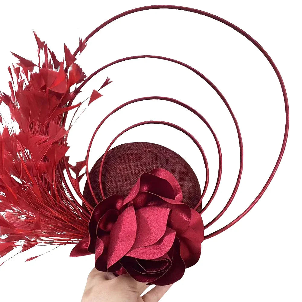 Fashion Sinamay Fascinator Hat  -  Elegant Floral Feather Headpiece for Weddings, Church, and Special Occasions