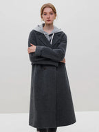100% Wool Dark Grey Winter Mid-Length Straight Wool Coat - Simple Notched Collar, Temperament Shoulder Design