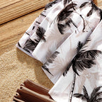 Family Matching Coconut Tree Print Swimwear  |  Ruched One-Piece Swimsuit & Swim Trunks Beach Set