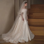 Off-the-Shoulder Satin Mermaid Wedding Dress – Sweetheart Neckline, Beaded Bow & Detachable Train, Custom Made