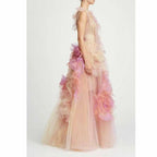 Colorful Tulle 3D Flower A-line Long Prom Gowns