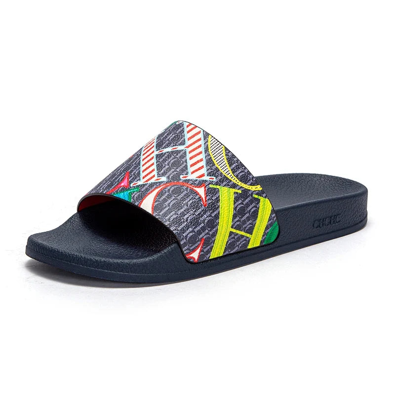 Fashionable Classic Women’s Slippers – PVC Material, Letter Print, Outdoor Casual Flat Bottom