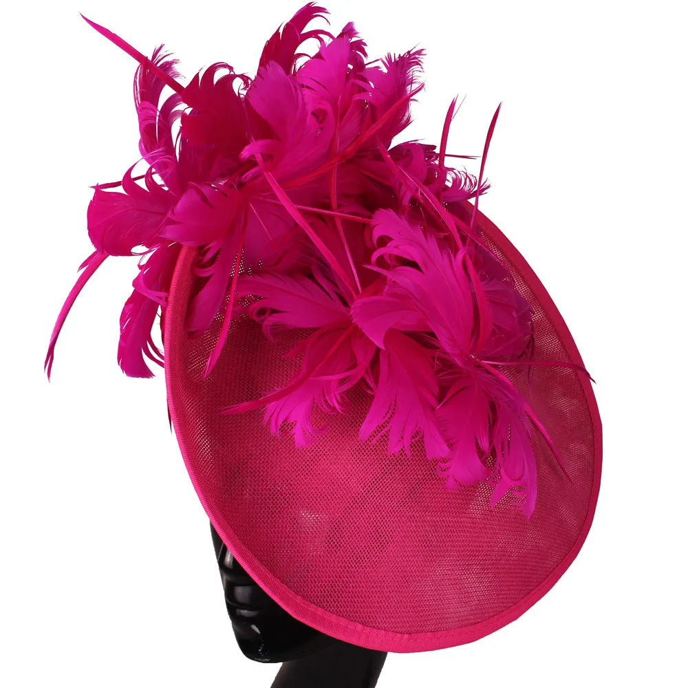 Elegant Floral Feather Fascinator Hat  -  Women's Derby & Wedding Formal Headpiece with Headband