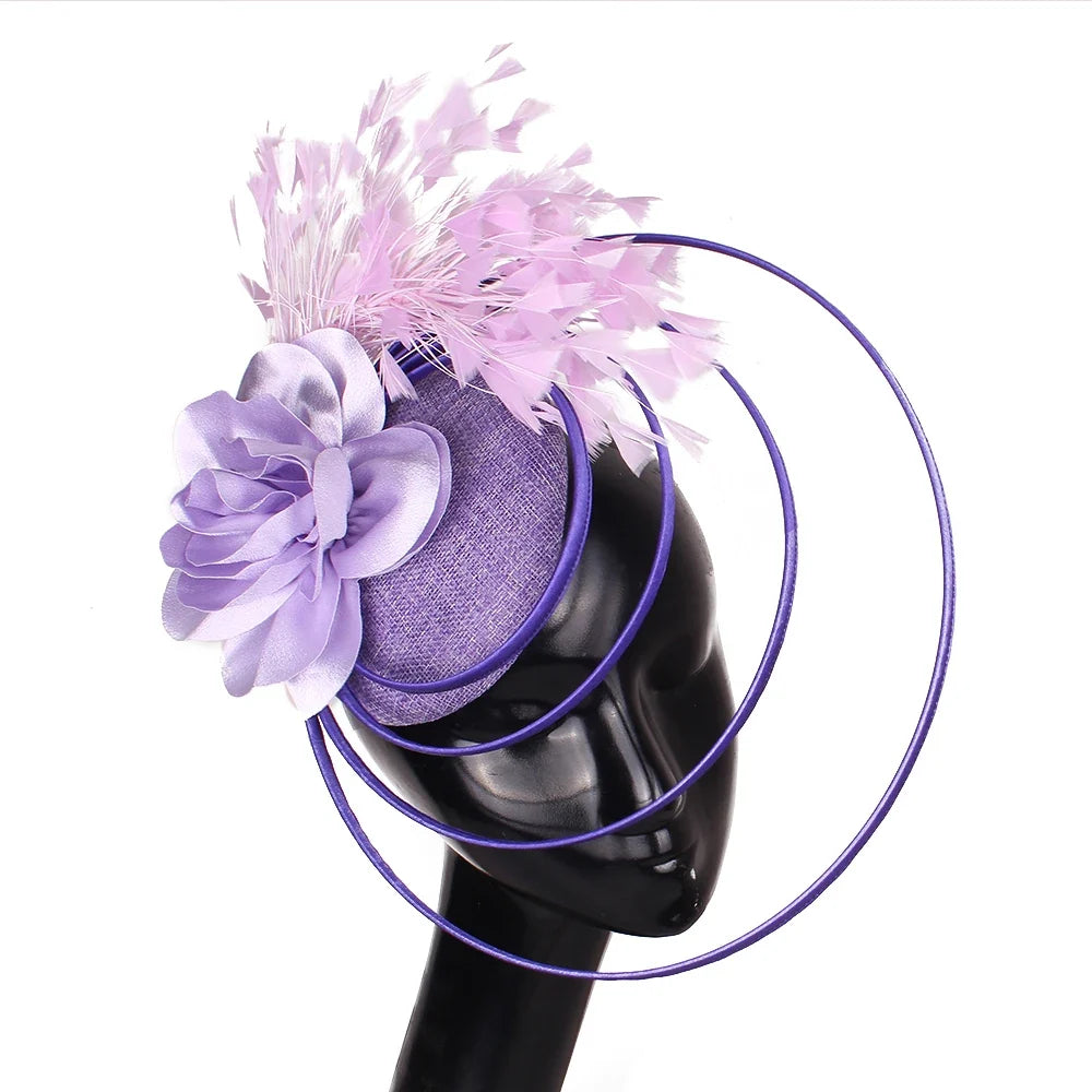 Fashion Sinamay Fascinator Hat  -  Elegant Floral Feather Headpiece for Weddings, Church, and Special Occasions