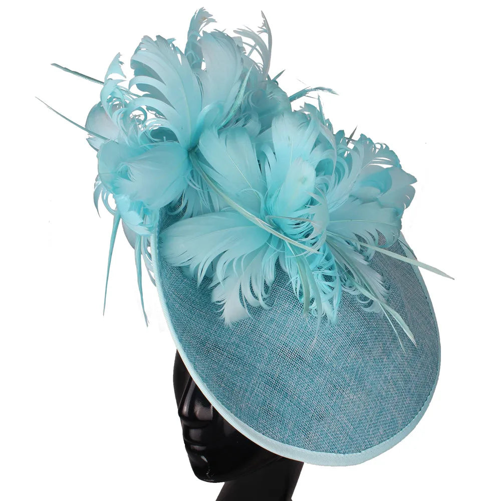 Elegant Floral Feather Fascinator Hat  -  Women's Derby & Wedding Formal Headpiece with Headband