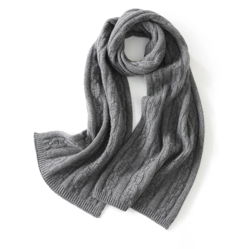 100% Cashmere Autumn Winter Three-Ply Twist Pattern Unisex Scarf Neck Warmer Shawl Cold-Proof Thickened Neck Gaiter