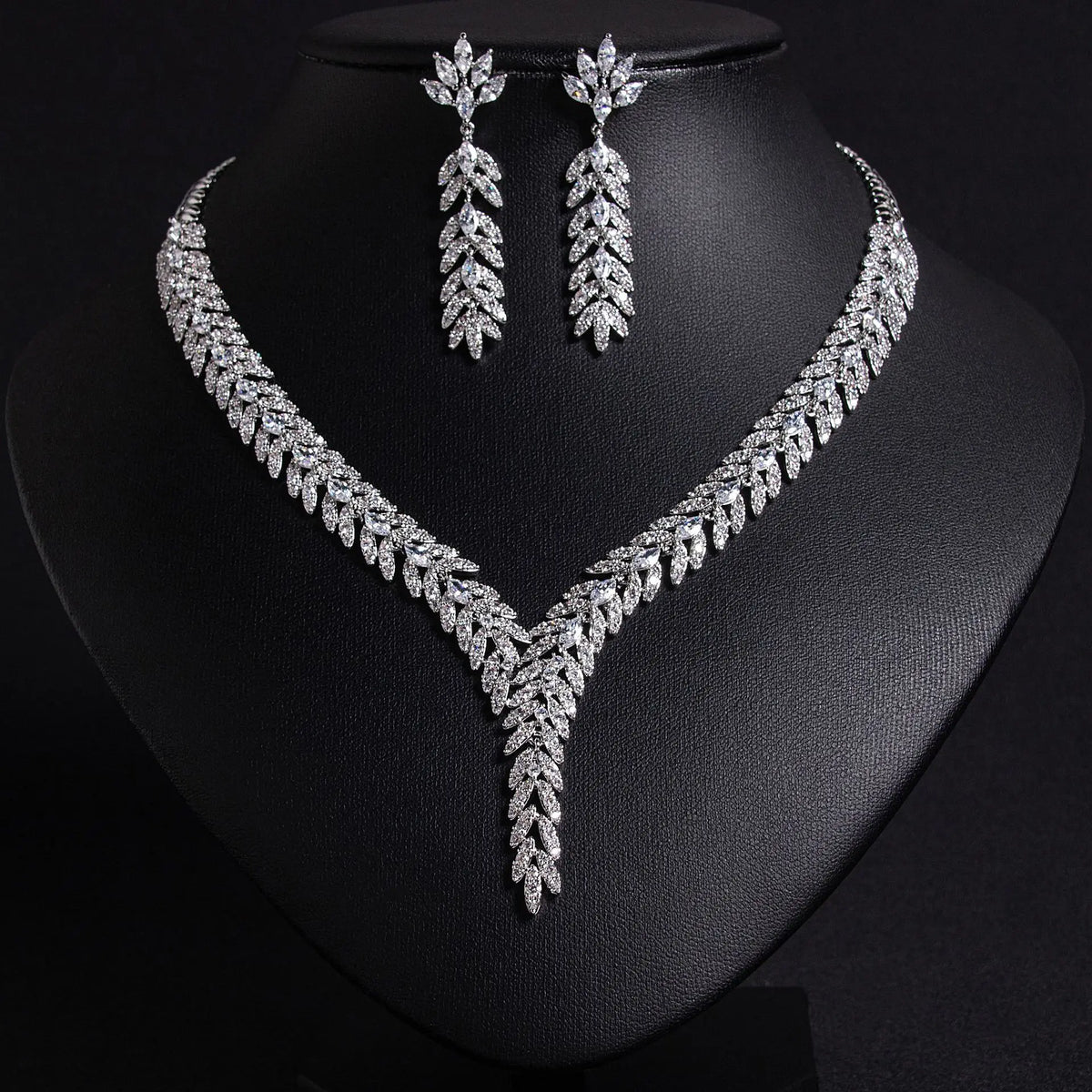 Cubic Zirconia Luxury Women's Jewelry Set Necklace & Earrings for Wedding, Party, or Holiday Gift