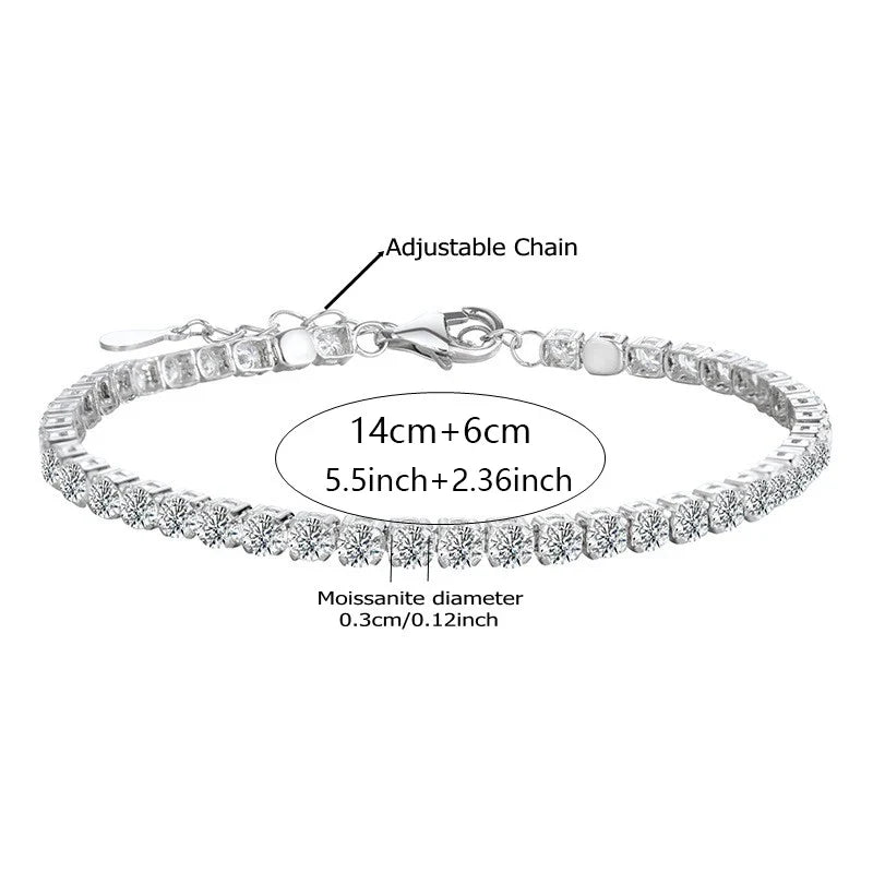 Elegant 925 Sterling Silver Moissanite Tennis Bracelet 4.4 Carat, Adjustable, Light Luxury for Women