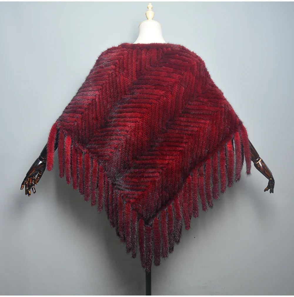 2024 Hot Sale Women Real Fur Poncho Black Brown Knitted Natural Mink Fur Scarves Shawl Lady Fashion 100% Genuine Mink Fur Shawls