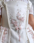 Customized Communion Ceremony Dress Boutique Girl Kid Cape Sleeve Satin with Detachable Skirt Ball Gown Formal Party