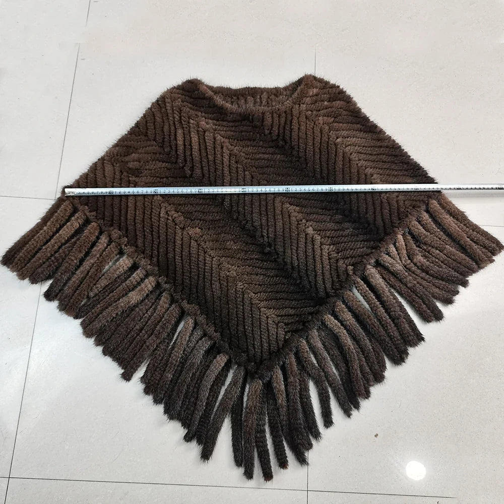 2024 Hot Sale Women Real Fur Poncho Black Brown Knitted Natural Mink Fur Scarves Shawl Lady Fashion 100% Genuine Mink Fur Shawls