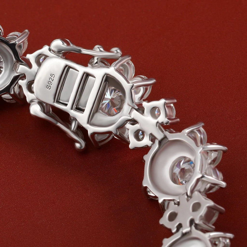100% 925 Sterling Silver Sunflower Moissanite Bracelet, 18.7-20.4cttw - Women's Diamond Hand Chain, Fine Jewelry Gift