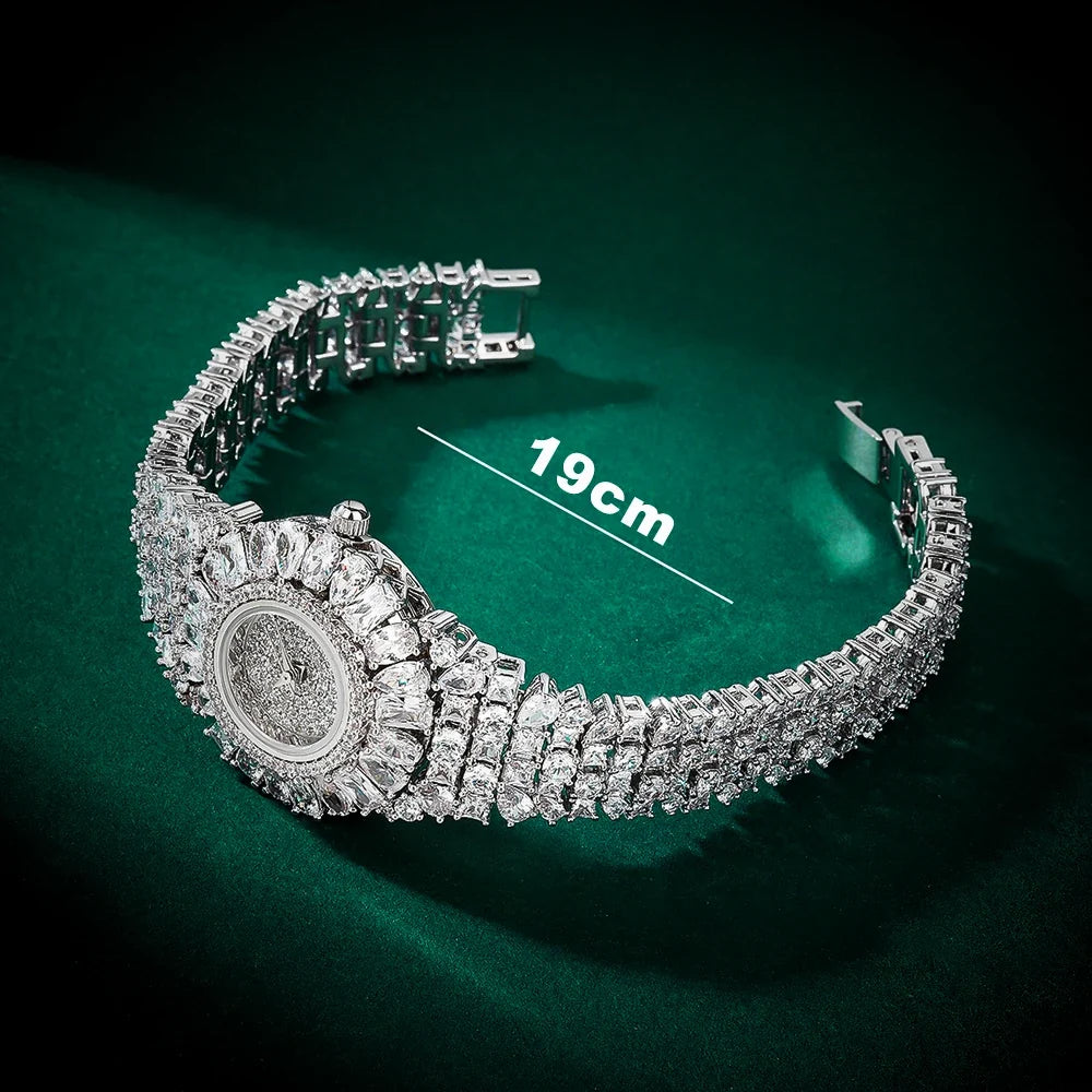 19cm Women's Full Crystal Watch  AAA Cubic Zirconia Bracelet Watch for Wedding Party Jewelry | Japan Movement | Waterproof