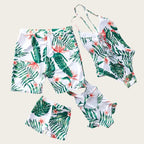 Fashion Family Swimsuit Set for Girls Boys Dad Mom Matching Clothing Outfits Mommy and Me Daughter Son Leaf Print Beach Swimming