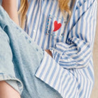 Early Spring Women's Striped Letters Love Lapel Buttoned Long Sleeve Top Shirt