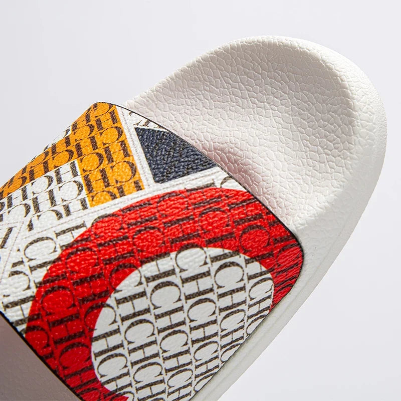 Fashionable Classic Women’s Slippers – PVC Material, Letter Print, Outdoor Casual Flat Bottom