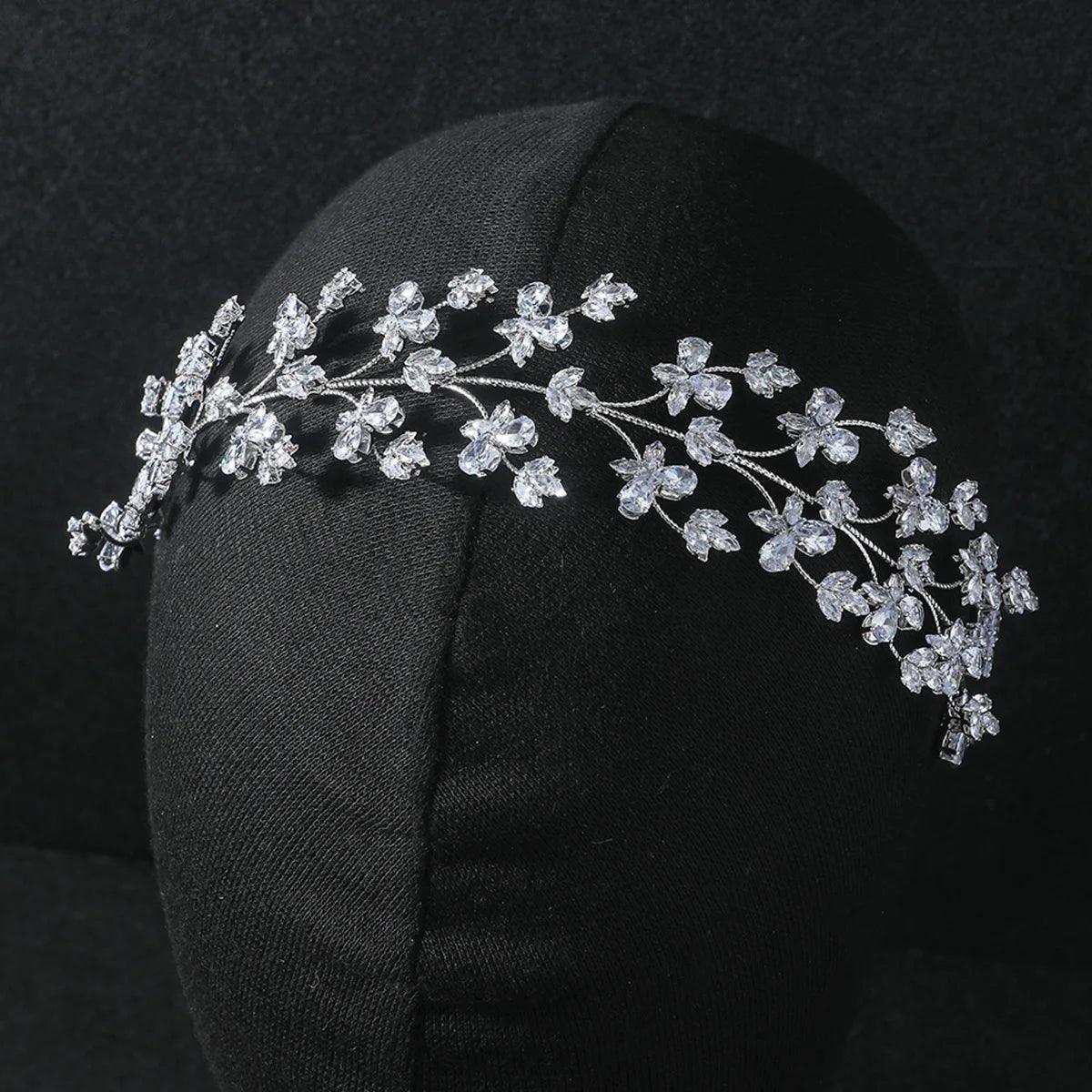 Bridal Headband Wedding Headdress Cubic Zirconia Princess Bride Tiaras Crowns Women Birthday Party Prom Hair Jewelry Hairband