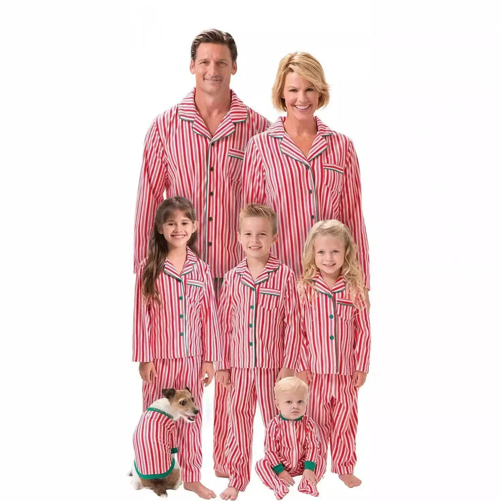 Striped Button-Front Family Christmas Pajamas – Mom, Dad, Kids & Baby