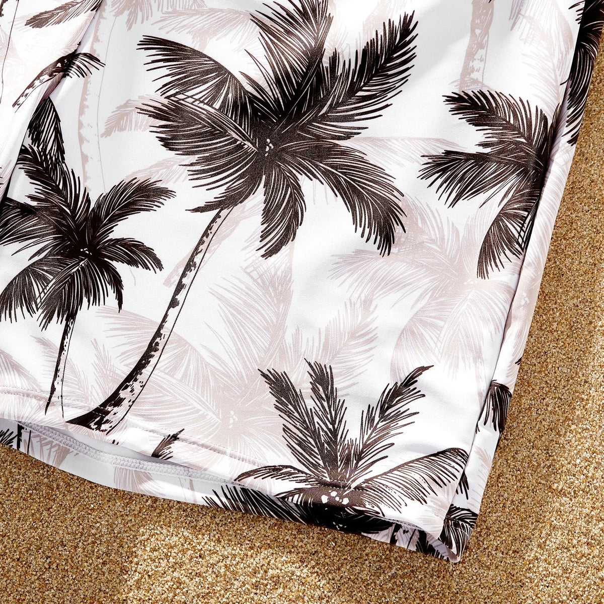 Family Matching Coconut Tree Print Swimwear  |  Ruched One-Piece Swimsuit & Swim Trunks Beach Set
