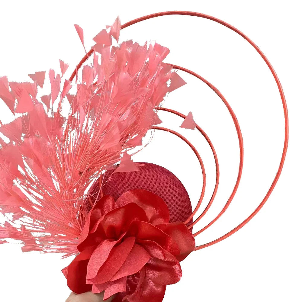 Fashion Sinamay Fascinator Hat  -  Elegant Floral Feather Headpiece for Weddings, Church, and Special Occasions
