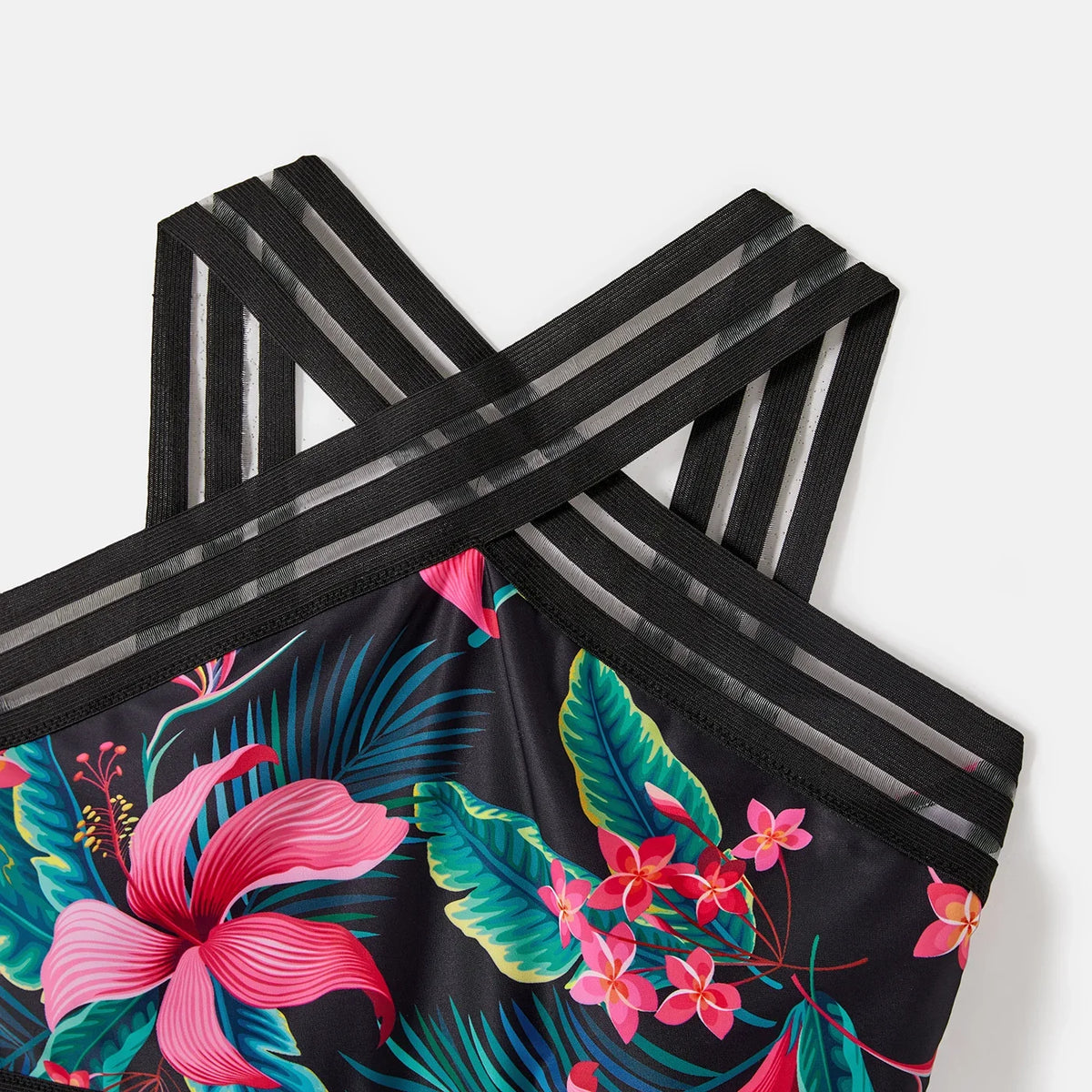 Family Matching Swimsuit Allover Plant Print Crisscross One-Piece Swimsuit and Swim Trunks