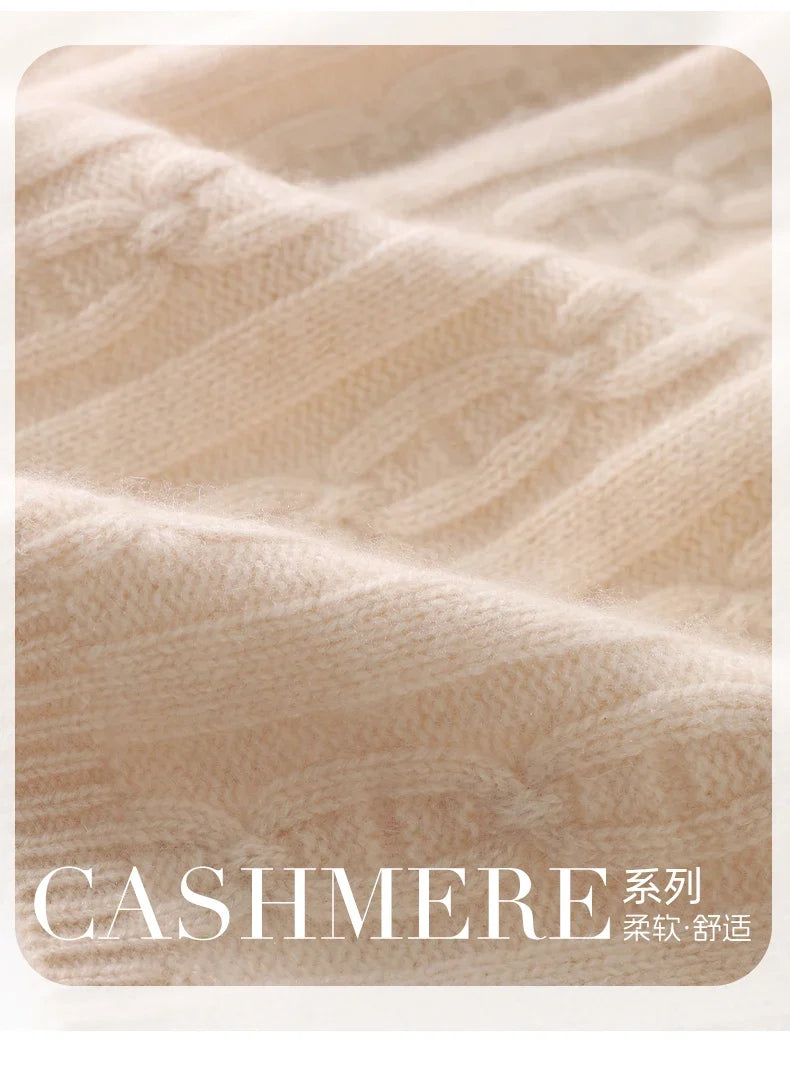 100% Cashmere Autumn Winter Three-Ply Twist Pattern Unisex Scarf Neck Warmer Shawl Cold-Proof Thickened Neck Gaiter