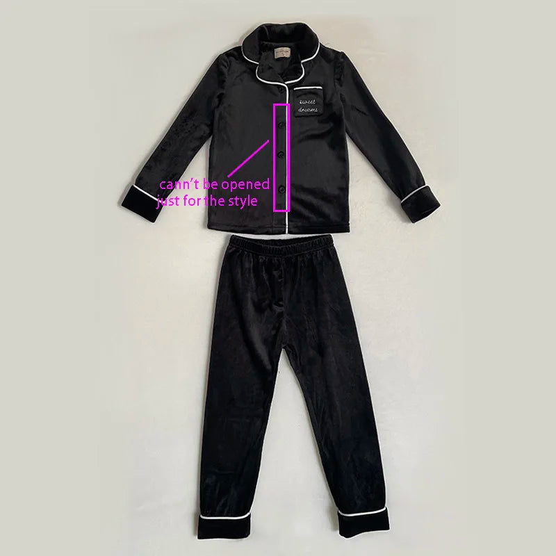 Ali Plus AW25 Grandfather Pjs Black And Red Ribbed Velour Brother And Sister Matches Clothing