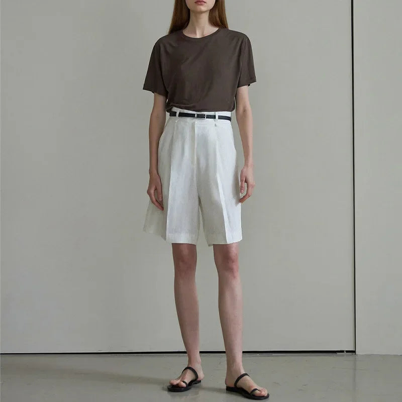 100% Linen High Waist Shorts for Women  -  Solid Color Knee-Length Summer Pants | Casual Streetwear Sale | Pantalones Mujer Verano