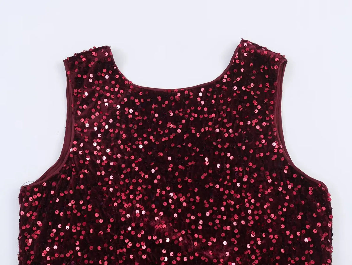 Chic Elegant Sequin Pants 2 Pieces Sets For Women Sequin Fur Vest Top Women's Suit 2026 New Year Party Woman Outfits ﻿