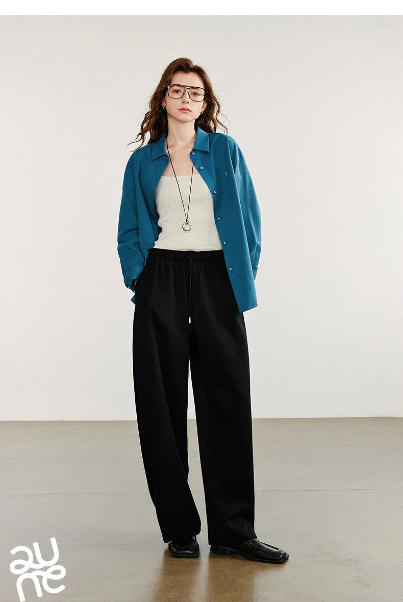 Autumn Elastic Waist Sweatpants – Women’s Wide-Leg Straight Cotton Sports Pants