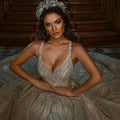 Crystal Ball Gown Wedding Dress – Diamond Beading & Floor-Length Shine, Custom Made