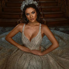 Crystal Ball Gown Wedding Dress – Diamond Beading & Floor-Length Shine, Custom Made