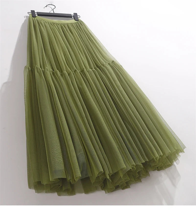 Elegant High Waist Tulle Skirt – Solid Color A-Line Mesh Tutu Skirt for Women