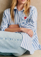 Early Spring Women's Striped Letters Love Lapel Buttoned Long Sleeve Top Shirt
