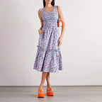 2024 Summer Retro Floral Square Neck Puff Sleeve Top, Skirt, and Dress for Women