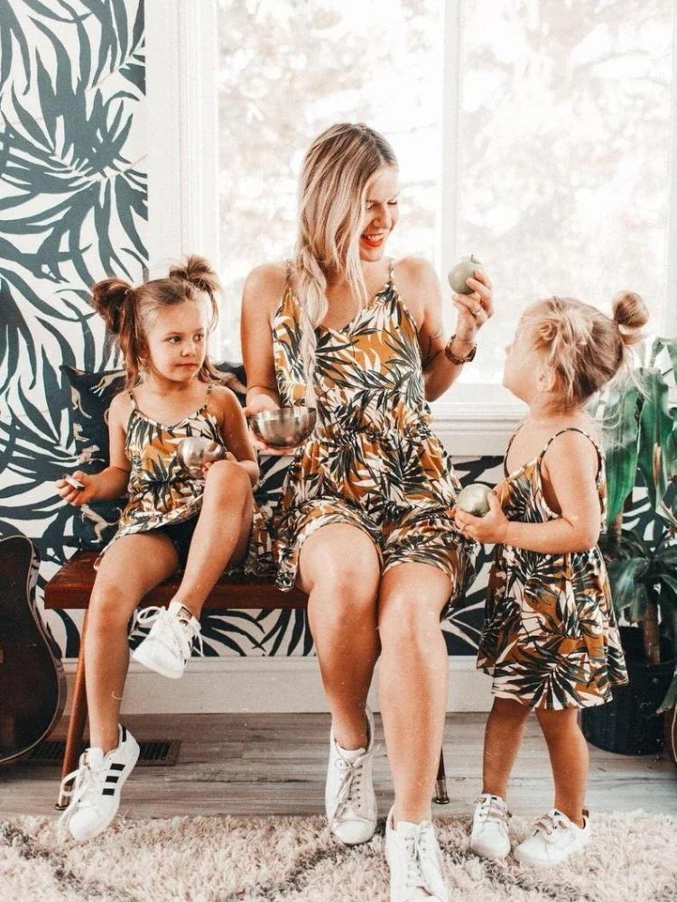 Floral Print Sling Dress for Mom and Daughter â€“ Elegant Matching Slip Dresses for Summer