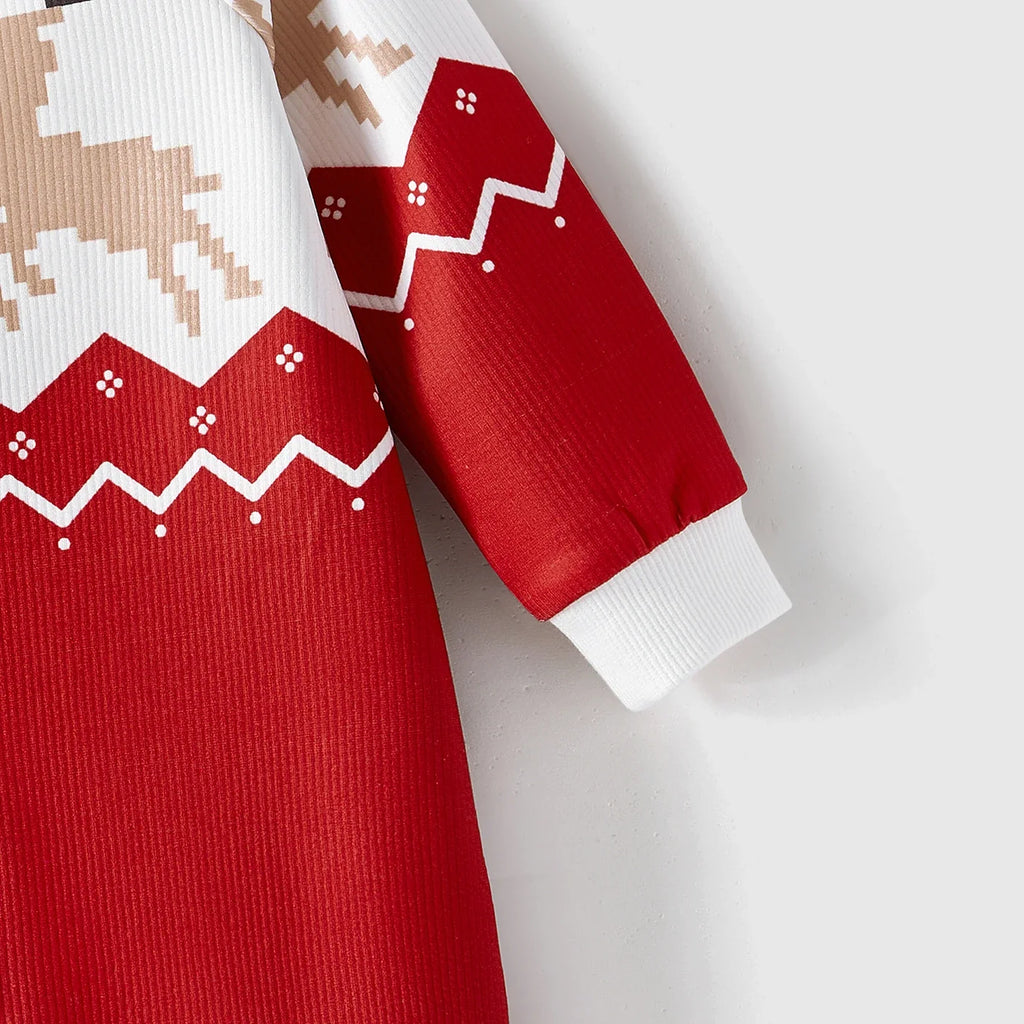 Christmas Family Matching Sweatshirts – Allover Reindeer Print Raglan Sleeve Tops | Holiday Family Outfits
