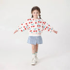 Girls Long Lantern Sleeve Sweatshirts Cherry Printed Round Neck Shirts Soft Cute Pullover Tops 231238