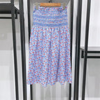 2024 Summer Retro Floral Square Neck Puff Sleeve Top, Skirt, and Dress for Women