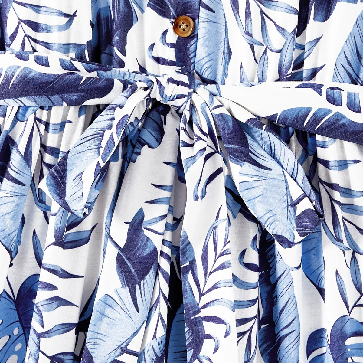 Family Matching Outfits Naia Blue Floral Tee Button Ruffle Hem Strap Dress
