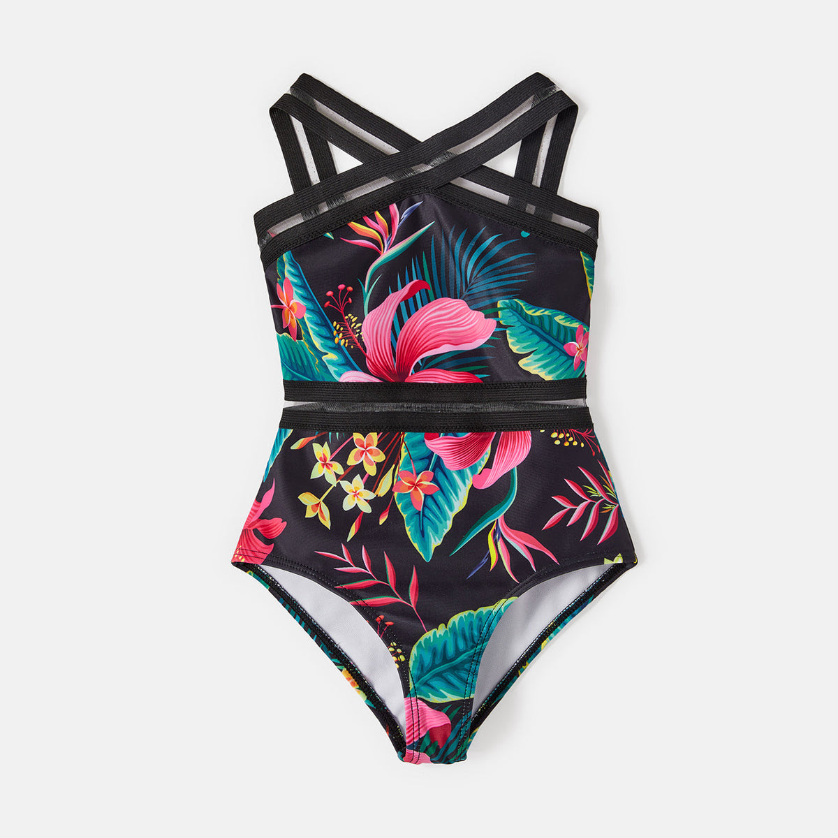 Family Matching Swimsuit Allover Plant Print Crisscross One-Piece Swimsuit and Swim Trunks
