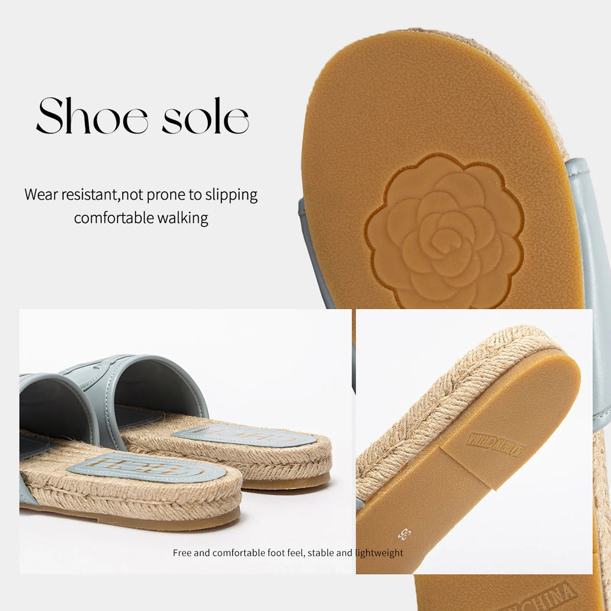 Chic Women's Beach Shoes New Hemp Bottom Anti slip Women's Sandal Flats