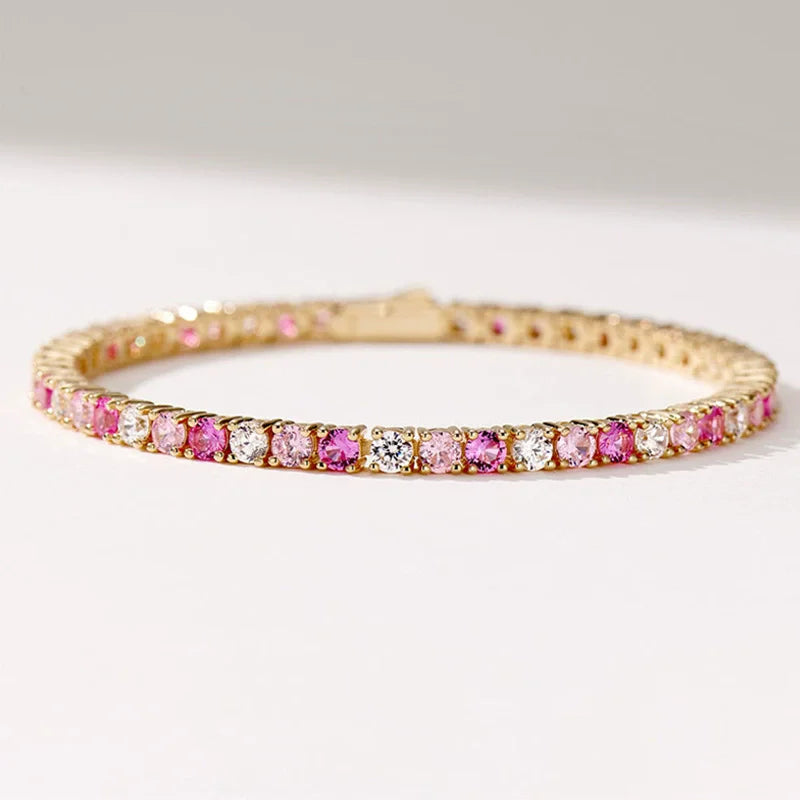 100% 925 Sterling Silver Lab Sapphire High Carbon Diamond Gemstone Tennis Chain Bracelet Bangle Fine Jewelry